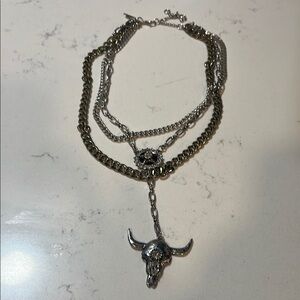 Idyllwind Cow Skull Mixed Metal Layered Necklace